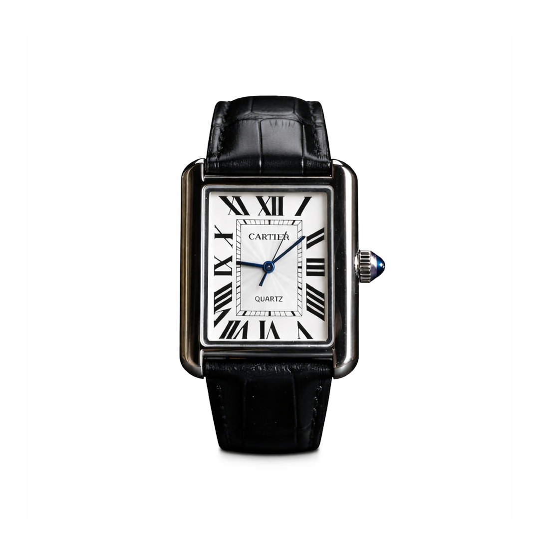 Luxury Men's Square Quartz Watch – Black Dial Edition