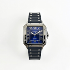 Cartier Style Blue Dial Rubber Strap Watch