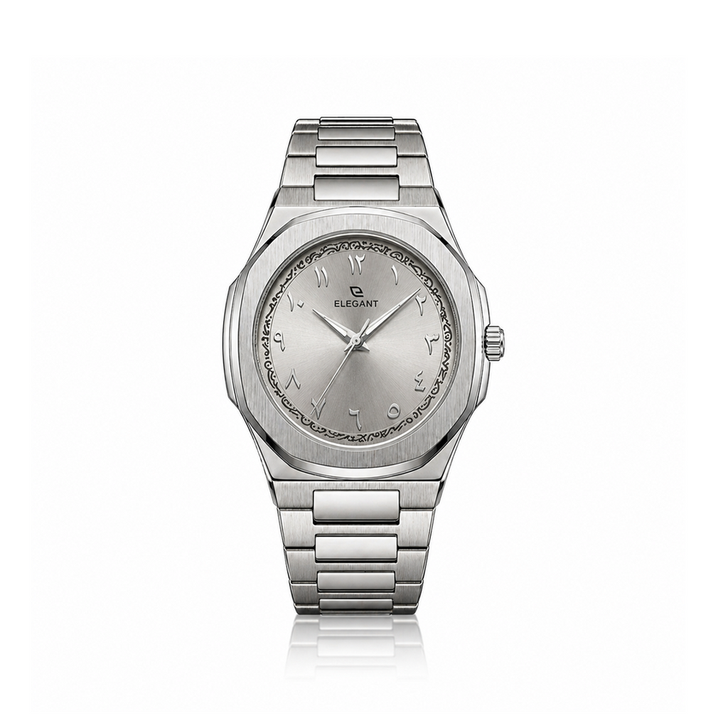 Elegant Royal Arabic Men's Watch - Silver White Dial