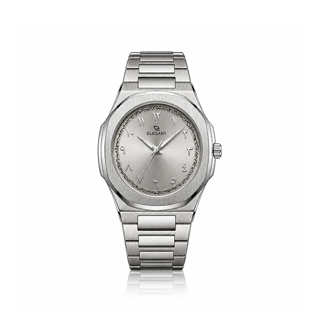 Elegant Royal Arabic Men's Watch - Silver White Dial