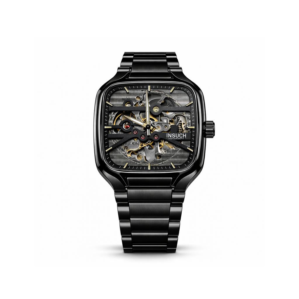 INSUCH Square Skeleton Automatic Mechanical Watch – Black Edition