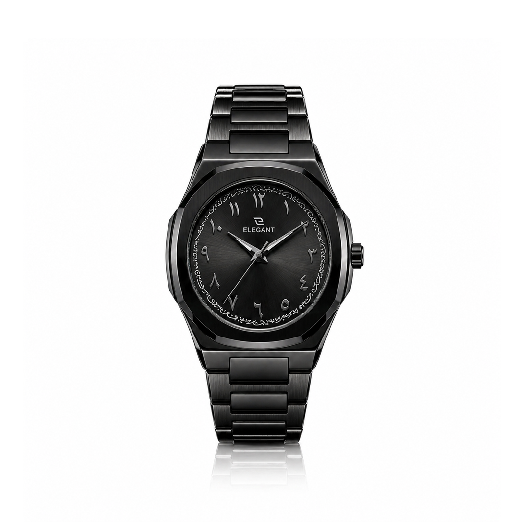 Elegant Royal Arabic Men's Watch - All Black Edition