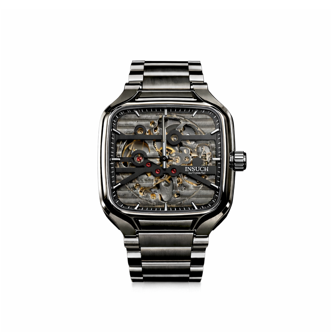 INSUCH Square Skeleton Automatic Mechanical Watch – Grey Edition
