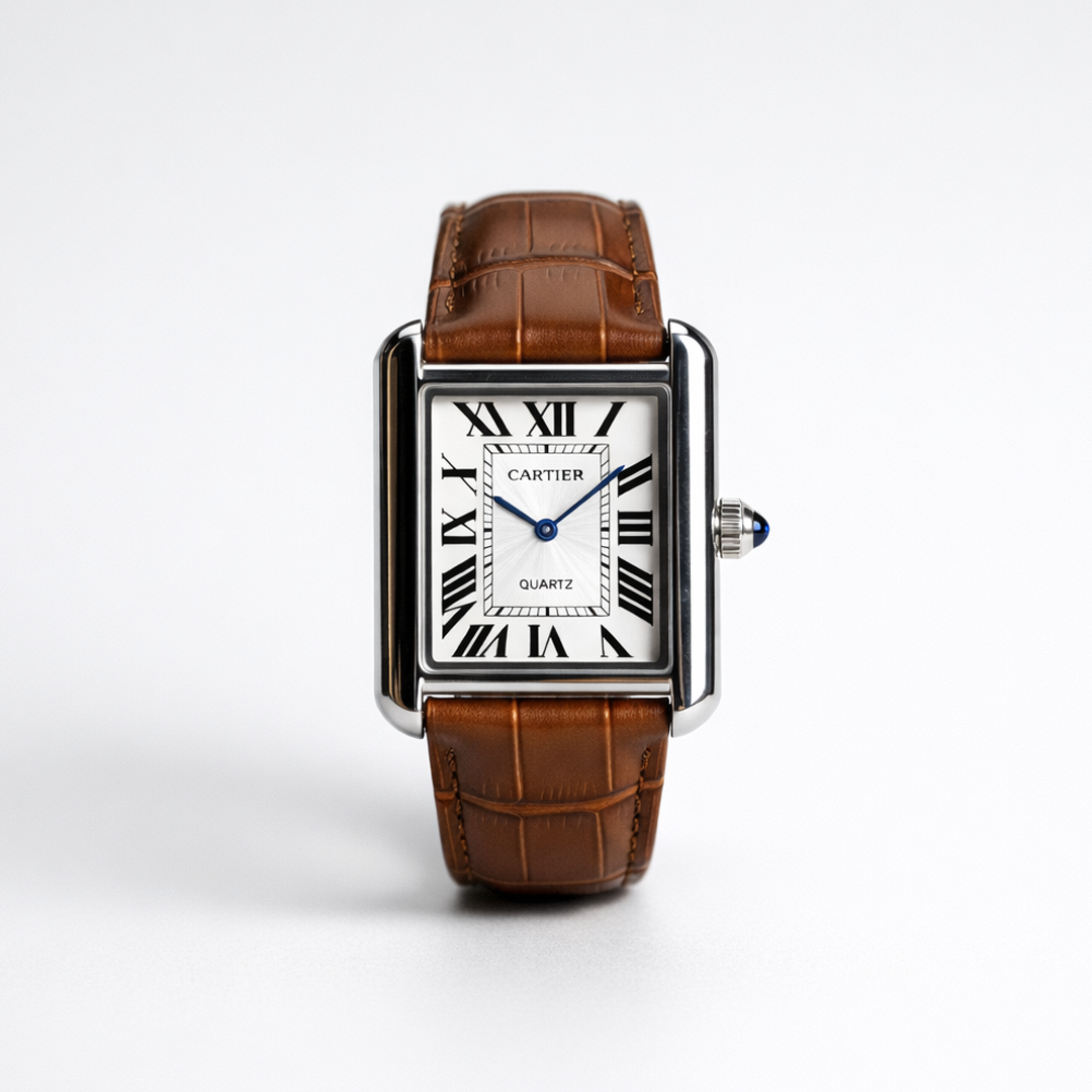 Luxury Men's Square Quartz Watch – Brown Dial Edition