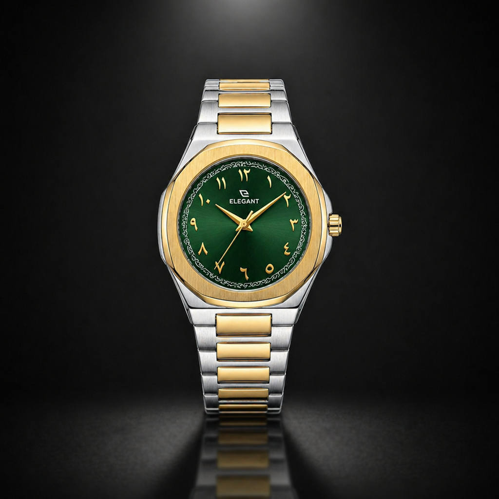 Elegant Royal Arabic Men's Watch - Emerald Green Dial