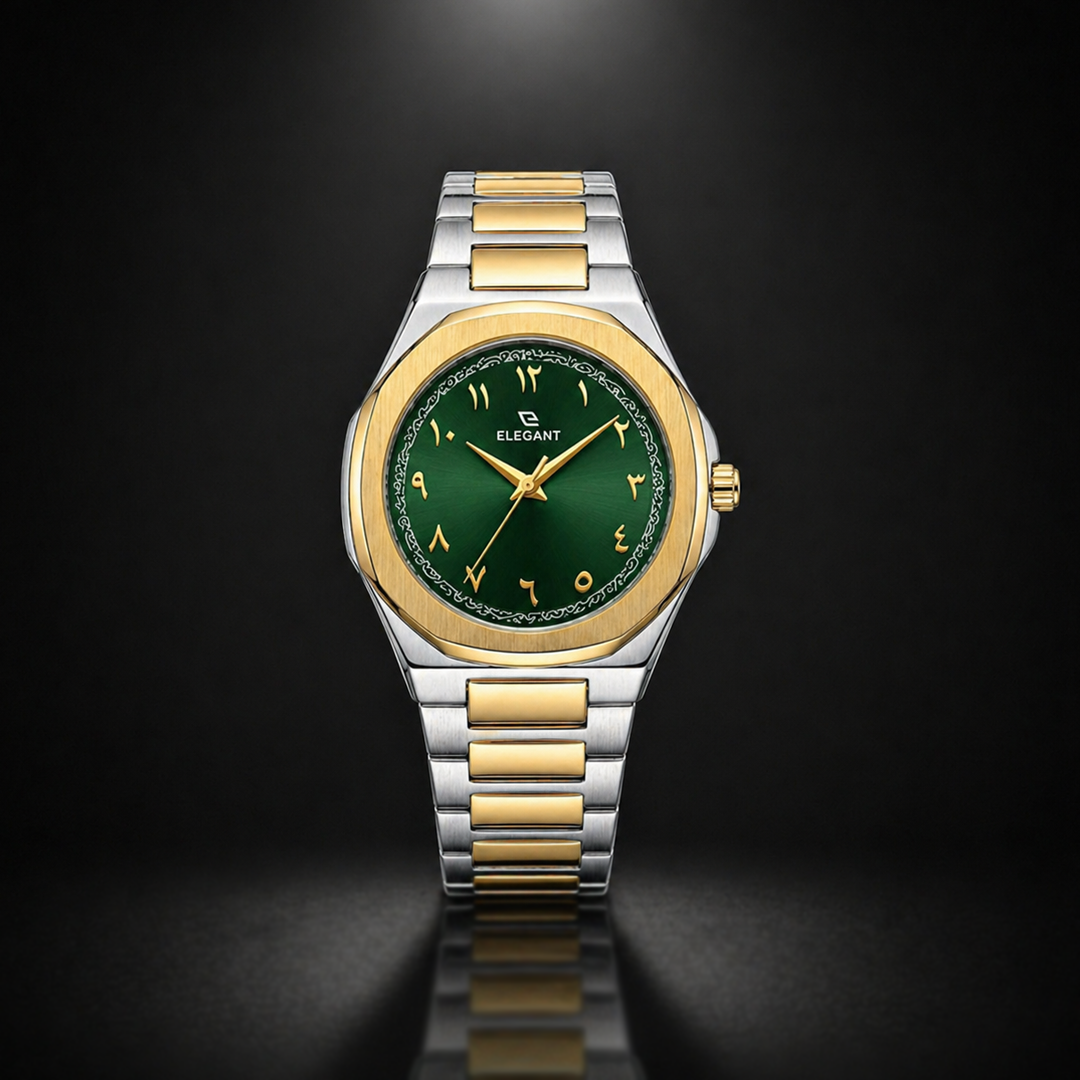 Elegant Royal Arabic Men's Watch - Emerald Green Dial