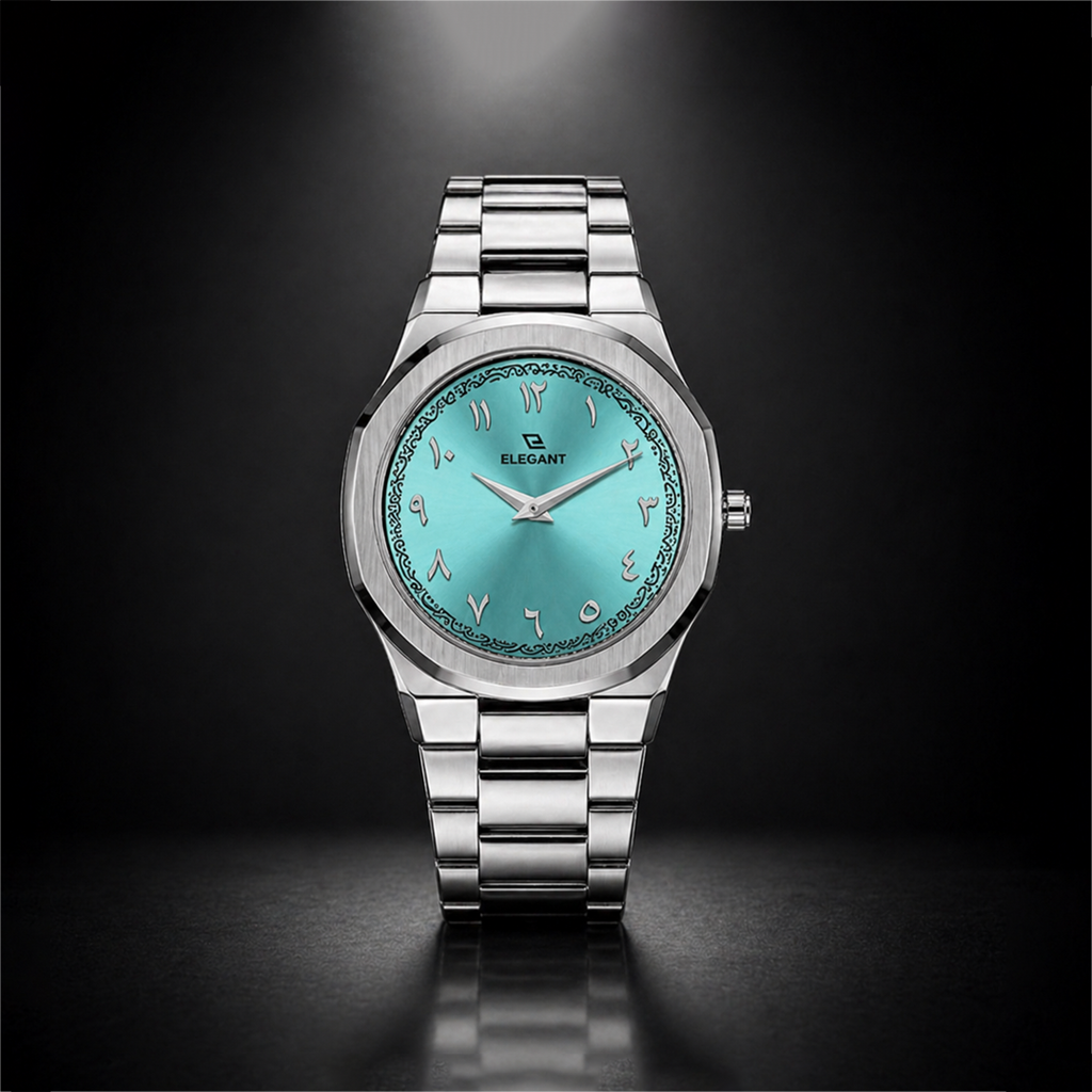 Elegant Royal Arabic Men's Watch - Aqua Blue Dial