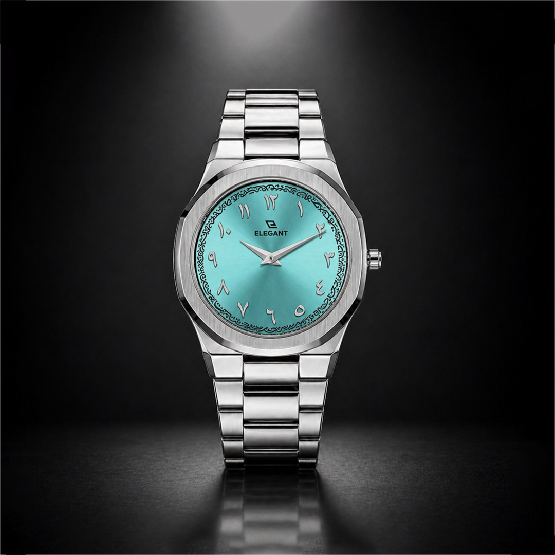 Elegant Royal Arabic Men's Watch - Aqua Blue Dial