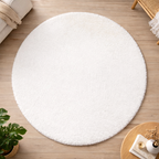 Premium Round Shaggy Rug - Decorative Soft Floor Carpet (White)