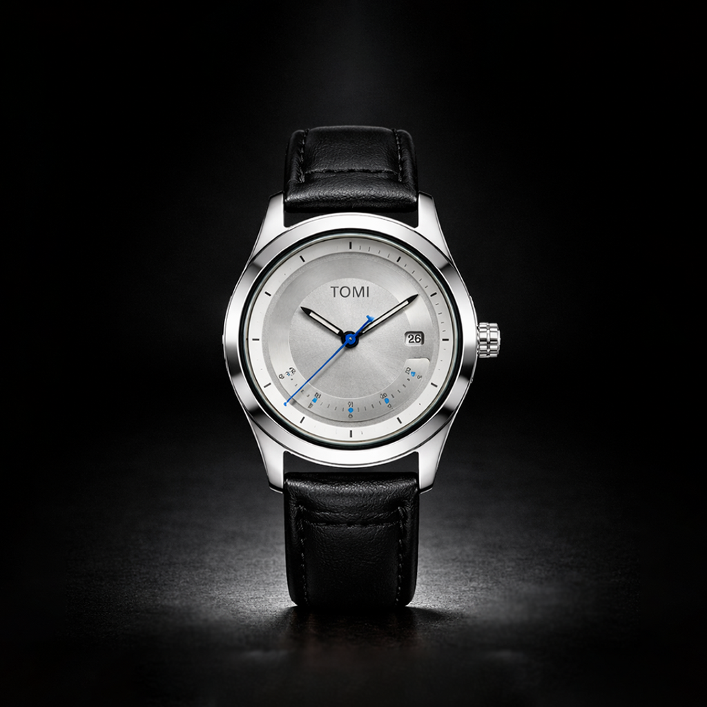 TOMI Silver Tech Edition – Minimalist Metallic Dial Watch