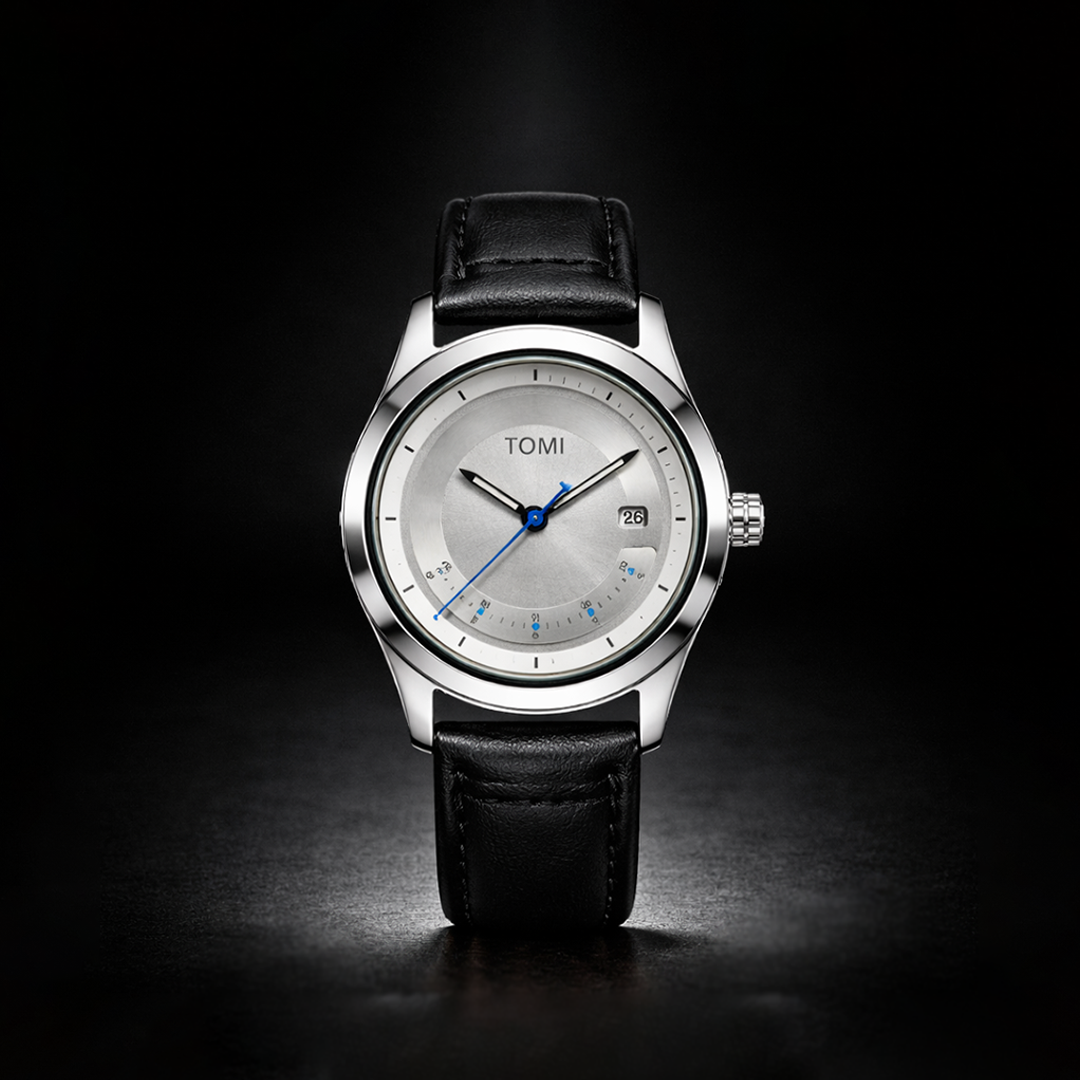 TOMI Silver Tech Edition – Minimalist Metallic Dial Watch