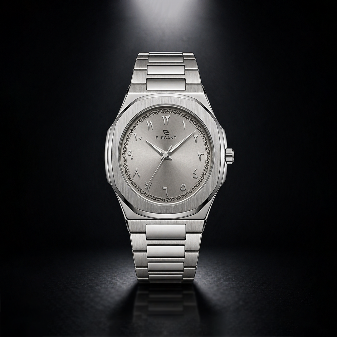 Elegant Royal Arabic Men's Watch - Silver White Dial