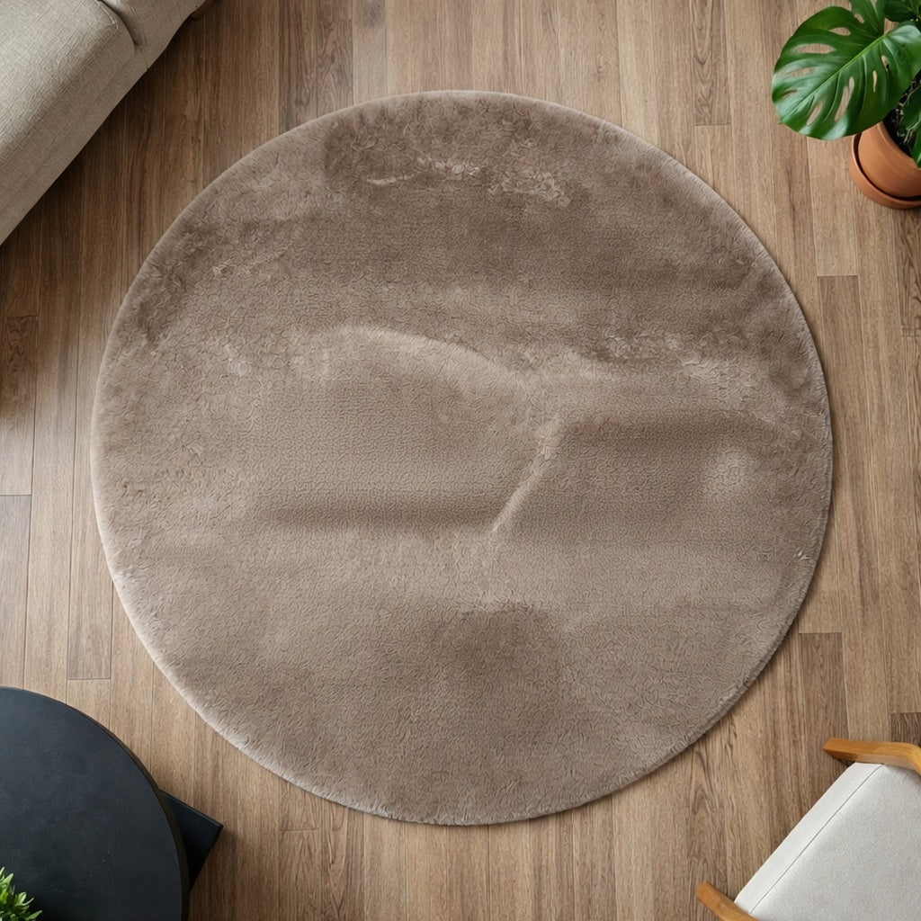 Premium Round Shaggy Rug - Decorative Soft Floor Carpet (Mushroom Grey)