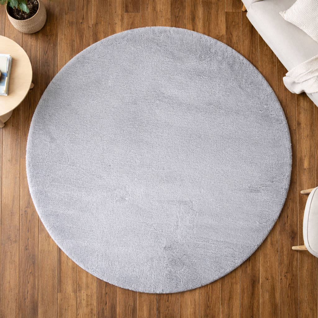 Premium Round Shaggy Rug - Decorative Soft Floor Carpet (Grey)