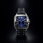Cartier Style Blue Dial Rubber Strap Watch
