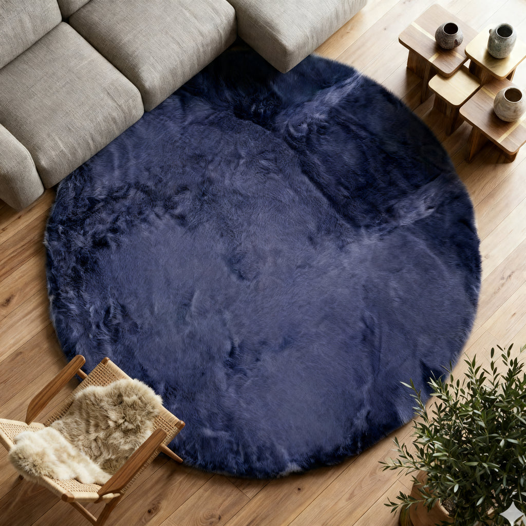 Premium Round Shaggy Rug - Decorative Soft Floor Carpet (Midnight Blue)
