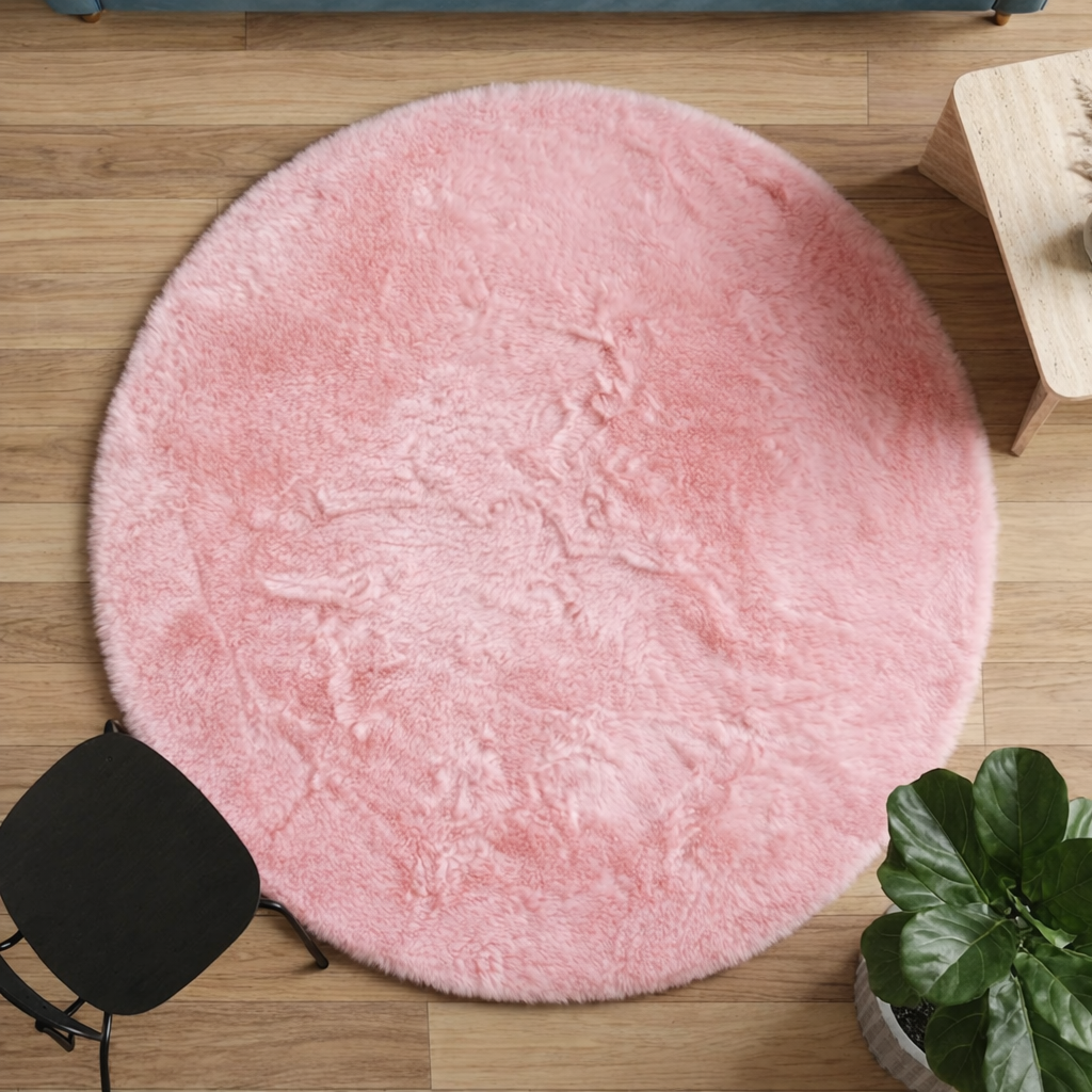 Premium Round Shaggy Rug - Decorative Soft Floor Carpet (Blossom Pink)