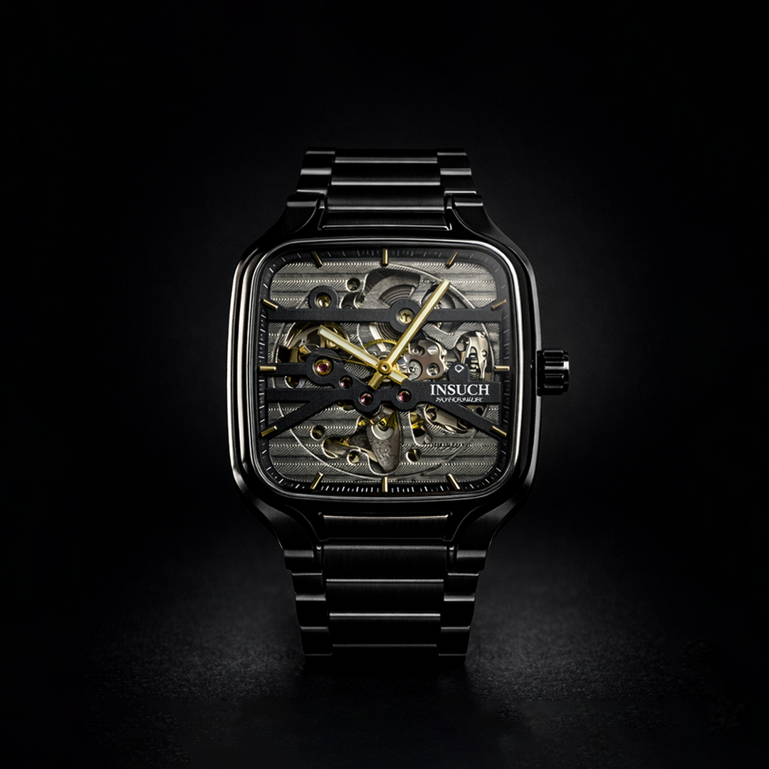 INSUCH Square Skeleton Automatic Mechanical Watch – Black Edition