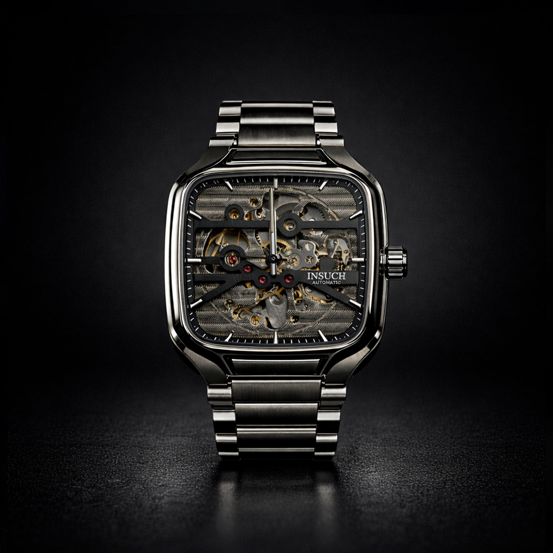 INSUCH Square Skeleton Automatic Mechanical Watch – Grey Edition