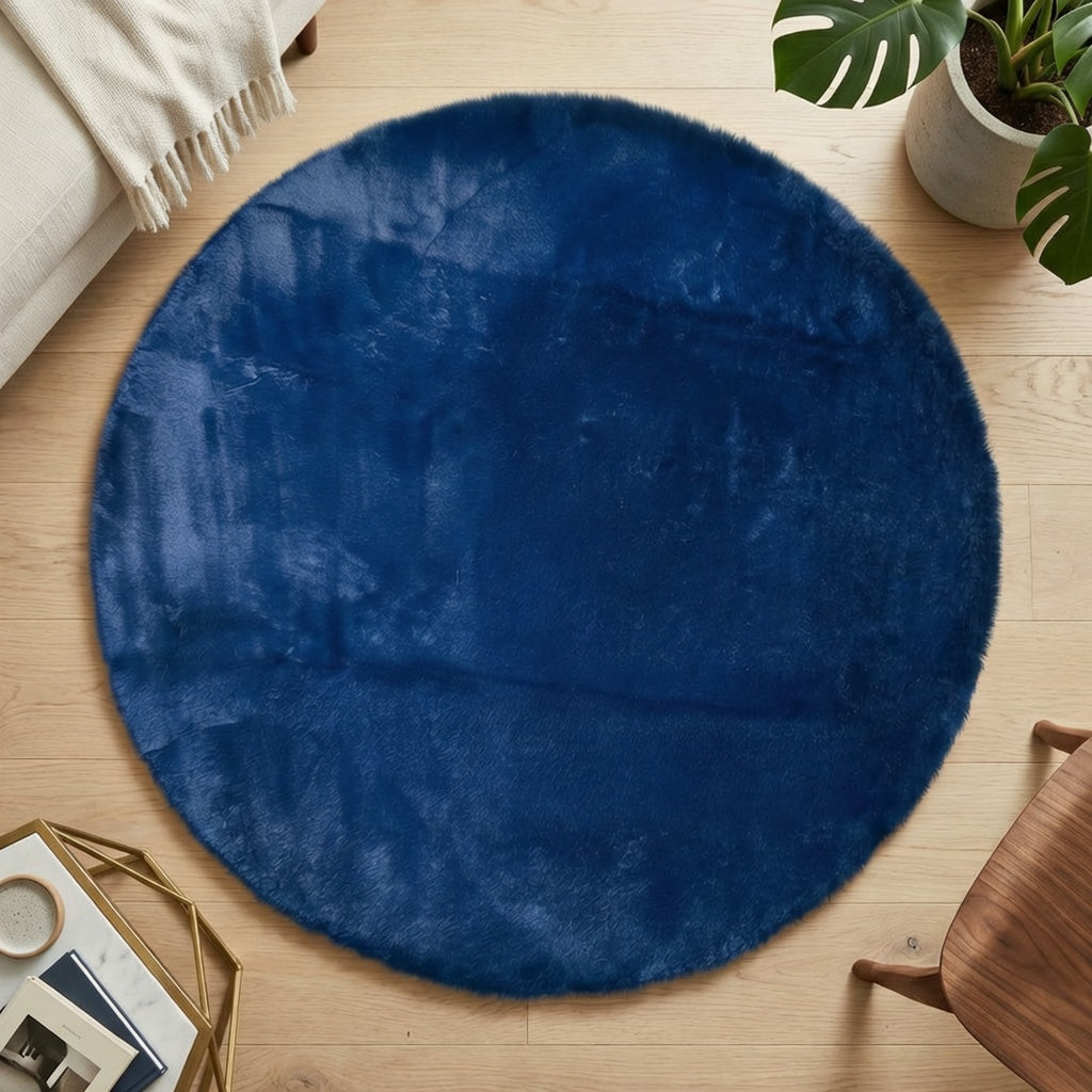 Premium Round Shaggy Rug - Decorative Soft Floor Carpet (Deep Navy Blue)
