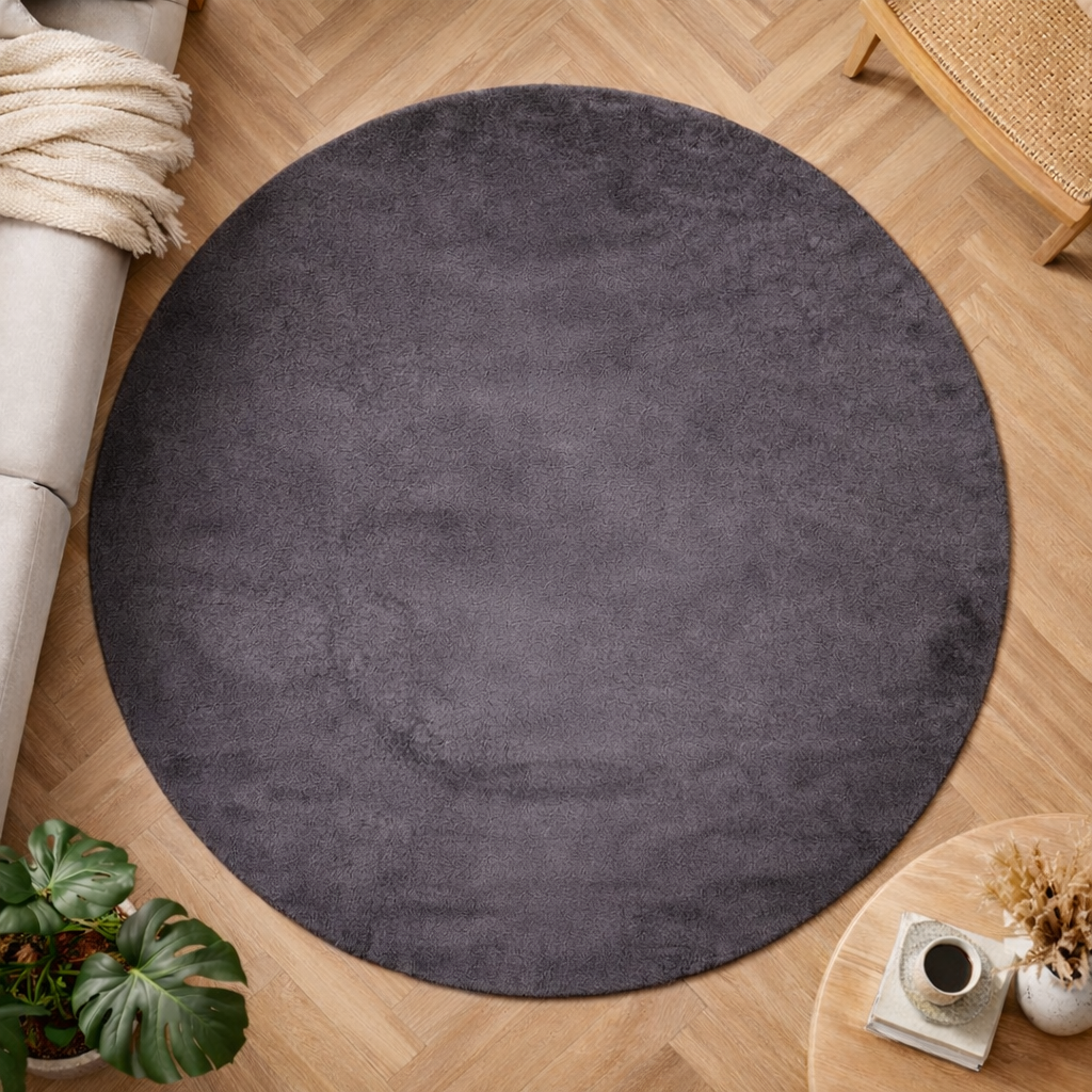 Premium Round Shaggy Rug - Decorative Soft Floor Carpet (Charcoal Grey)