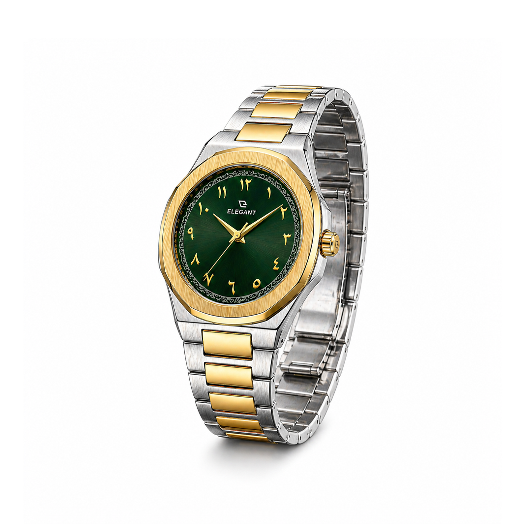 Elegant Royal Arabic Men's Watch - Emerald Green Dial