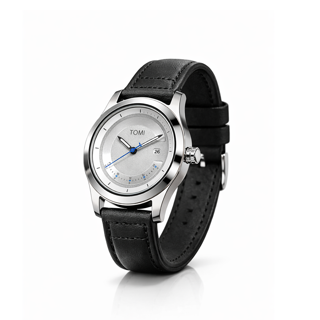 TOMI Silver Tech Edition – Minimalist Metallic Dial Watch