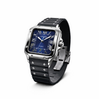 Cartier Style Blue Dial Rubber Strap Watch
