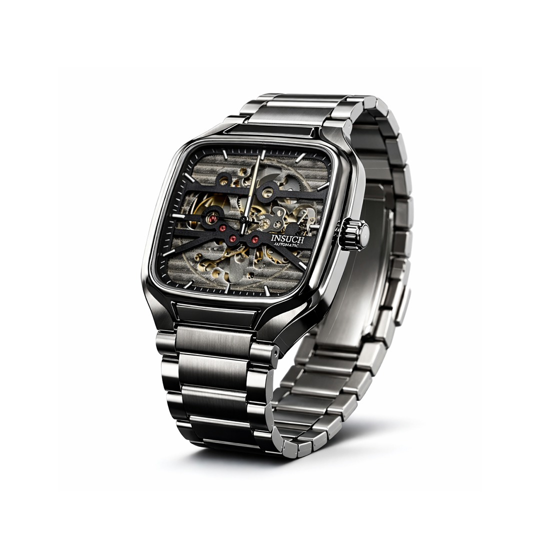 INSUCH Square Skeleton Automatic Mechanical Watch – Grey Edition
