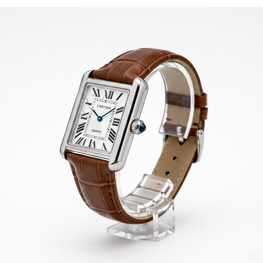 Luxury Men's Square Quartz Watch – Brown Dial Edition