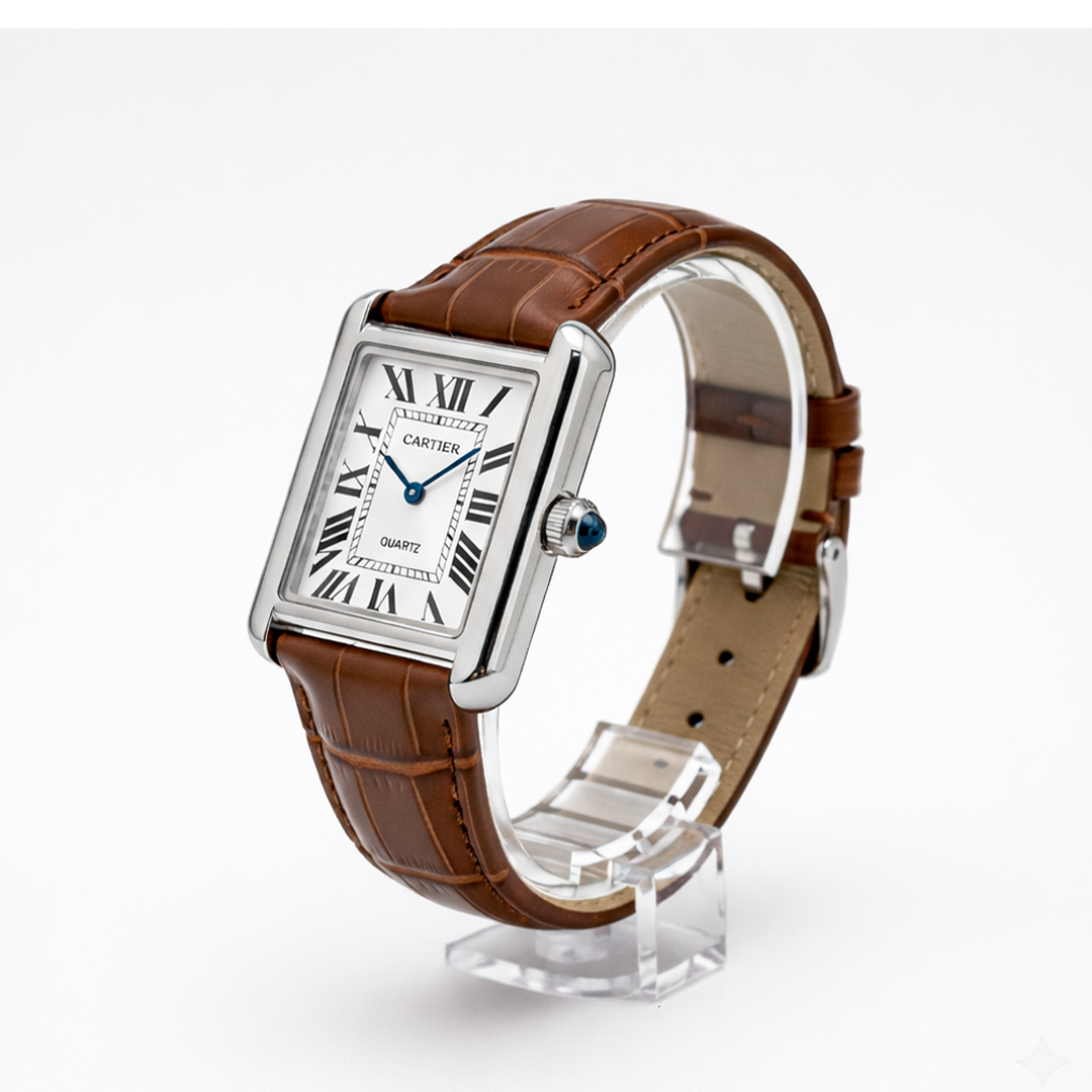 Luxury Men's Square Quartz Watch – Brown Dial Edition