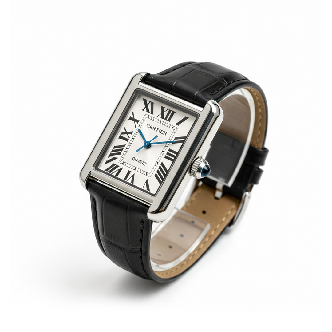 Luxury Men's Square Quartz Watch – Black Dial Edition
