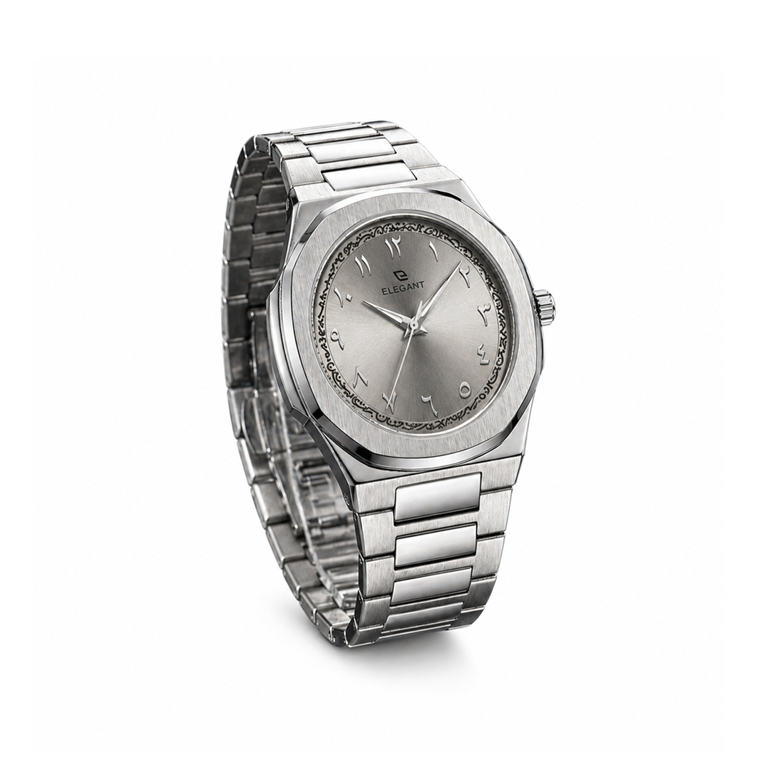 Elegant Royal Arabic Men's Watch - Silver White Dial