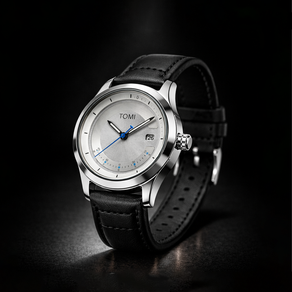 TOMI Silver Tech Edition – Minimalist Metallic Dial Watch