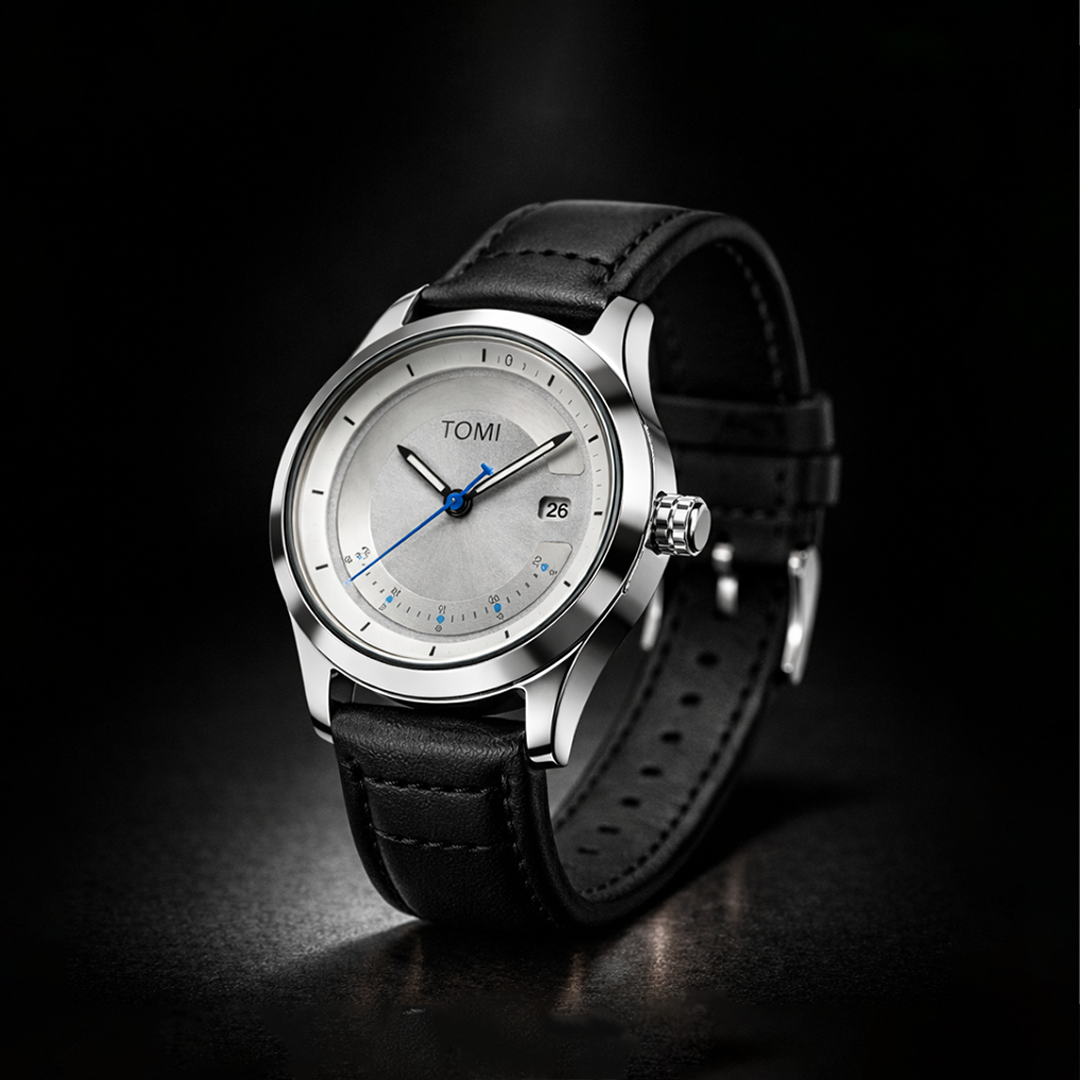 TOMI Silver Tech Edition – Minimalist Metallic Dial Watch