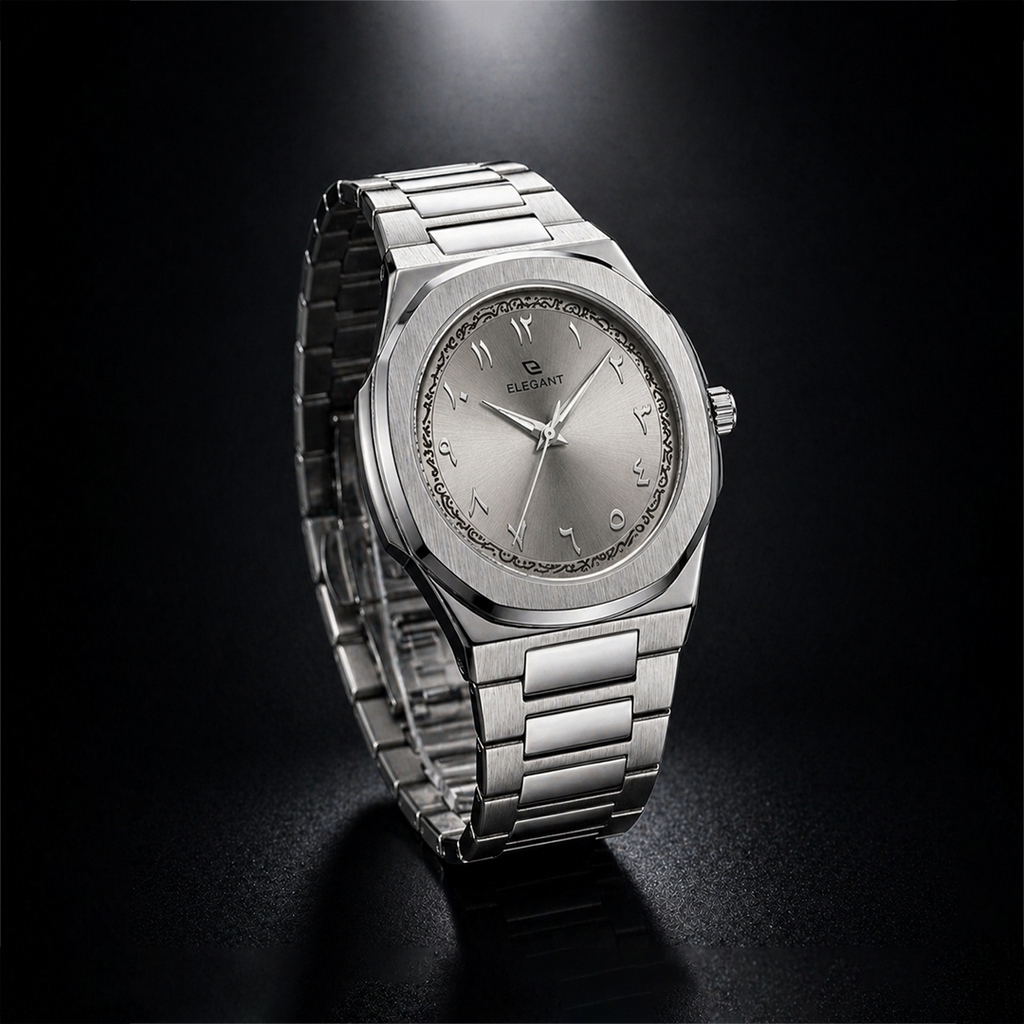 Elegant Royal Arabic Men's Watch - Silver White Dial