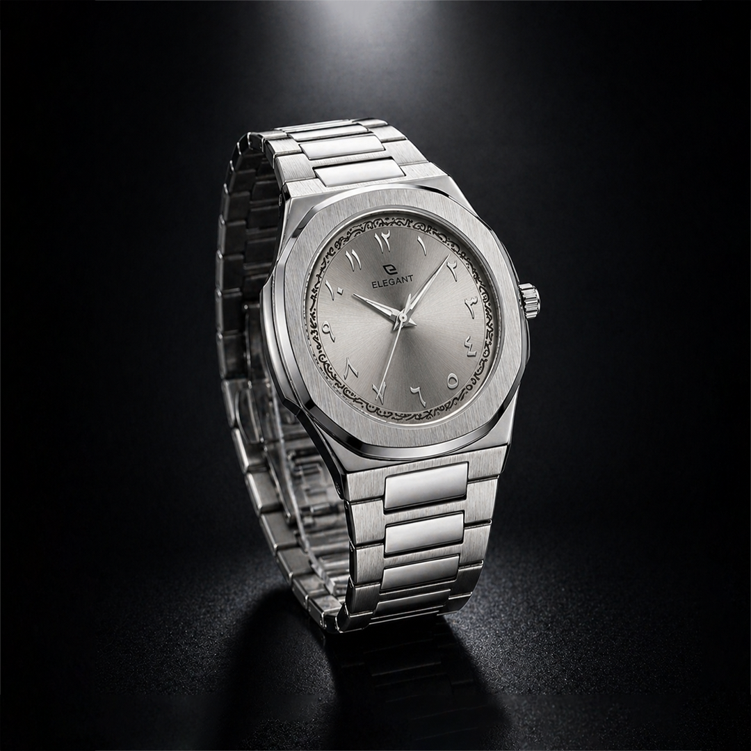 Elegant Royal Arabic Men's Watch - Silver White Dial