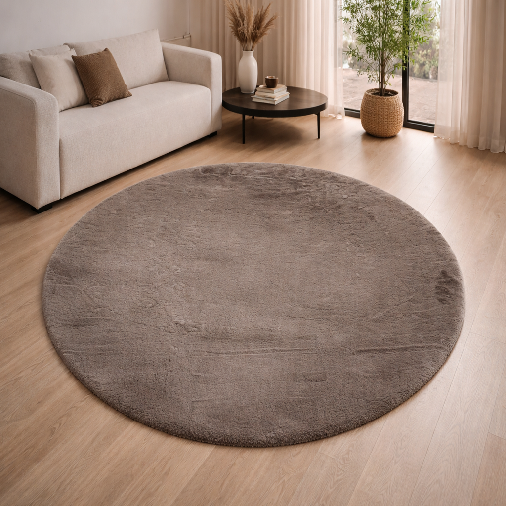 Premium Round Shaggy Rug - Decorative Soft Floor Carpet (Mushroom Grey)