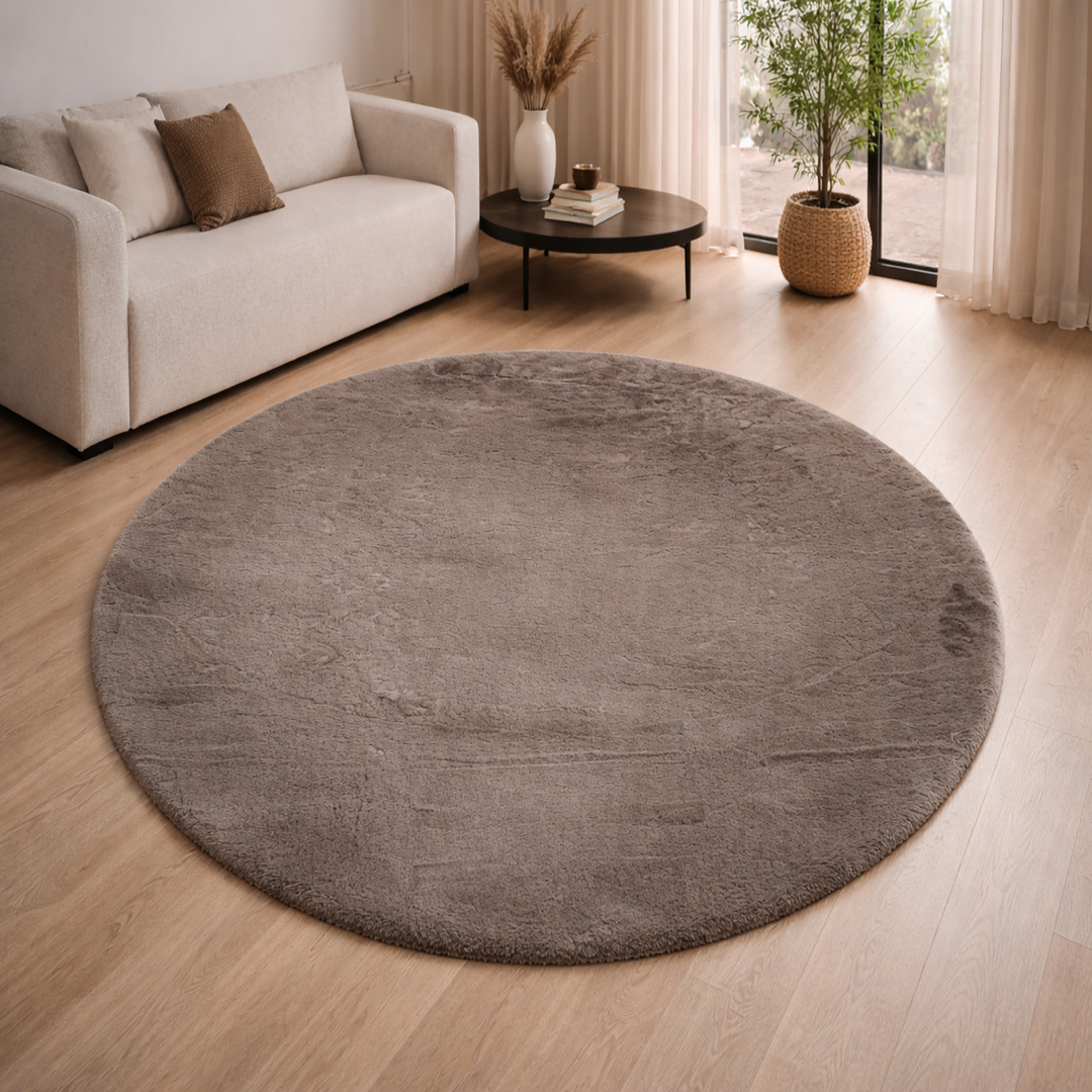 Premium Round Shaggy Rug - Decorative Soft Floor Carpet (Mushroom Grey)