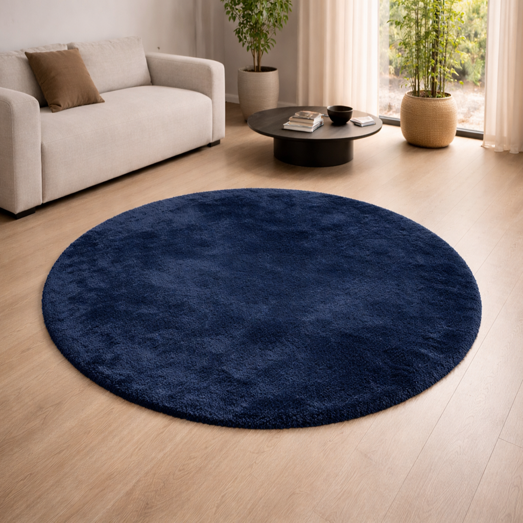 Premium Round Shaggy Rug - Decorative Soft Floor Carpet (Midnight Blue)
