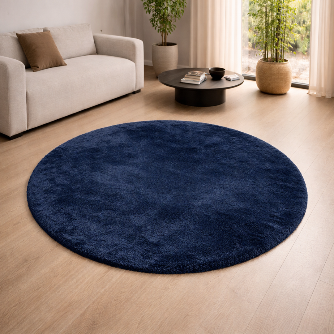 Premium Round Shaggy Rug - Decorative Soft Floor Carpet (Midnight Blue)