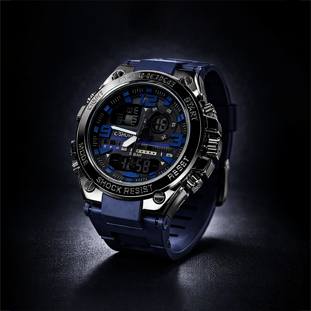 C-SHOCK Dual Display Sports Watch I Shock Resistant 5BAR Waterproof (Blue Edition)