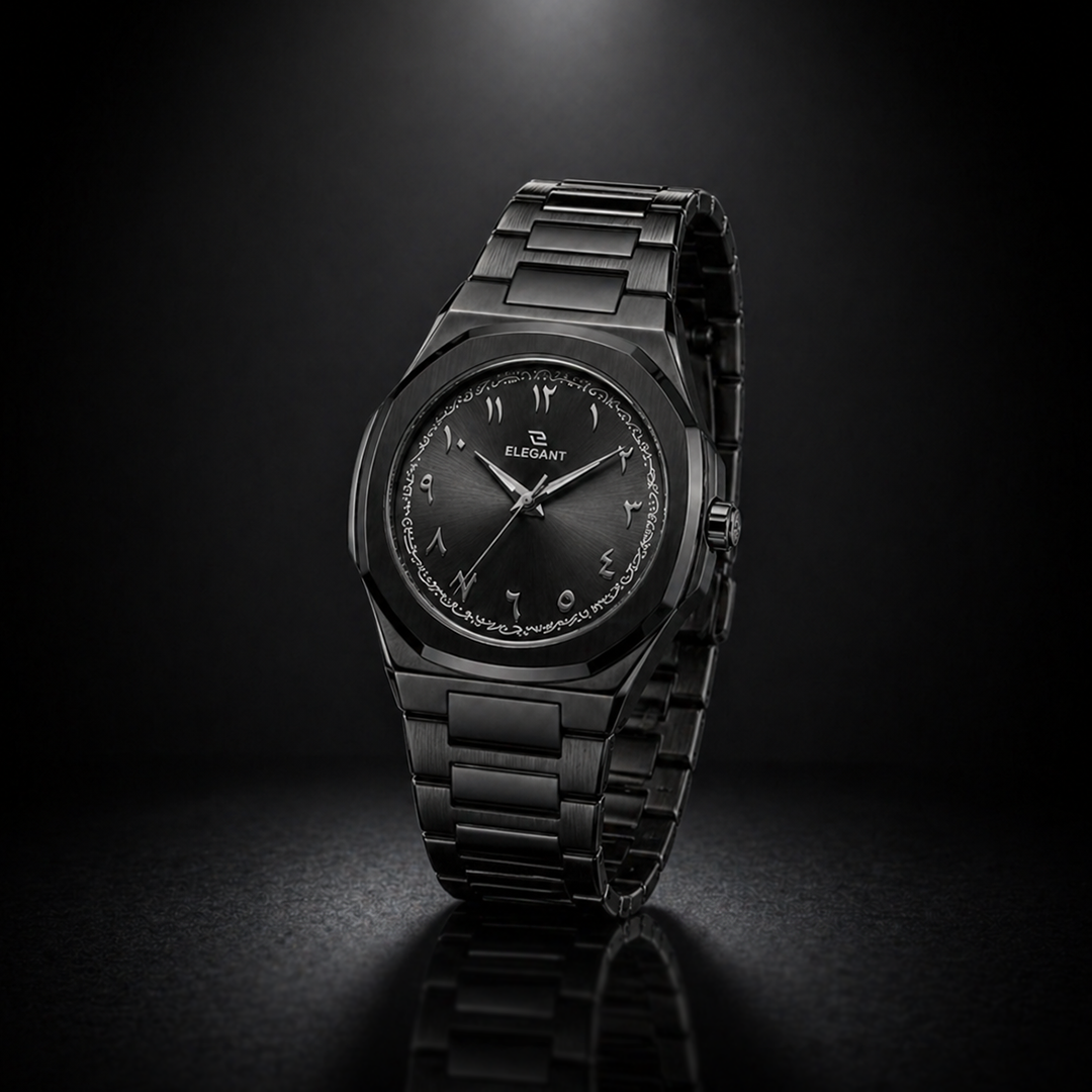 Elegant Royal Arabic Men's Watch - All Black Edition