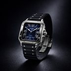 Cartier Style Blue Dial Rubber Strap Watch