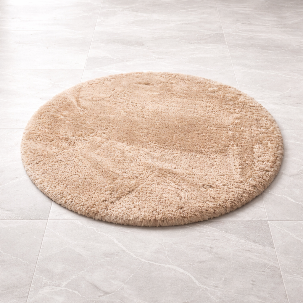 Premium Round Shaggy Rug - Decorative Soft Floor Carpet (Beige)