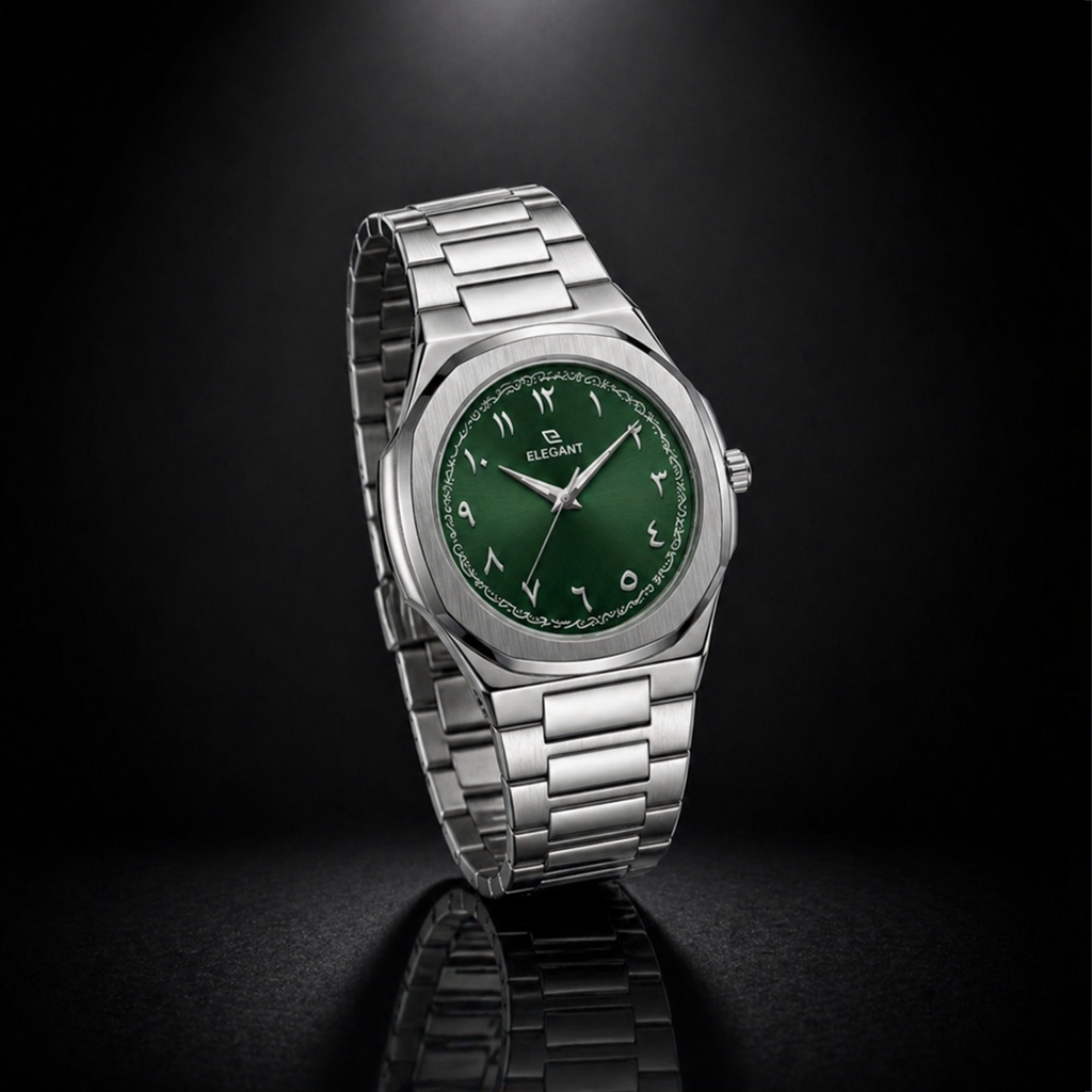 Elegant Royal Arabic Men's Watch - Emerald Green Dial