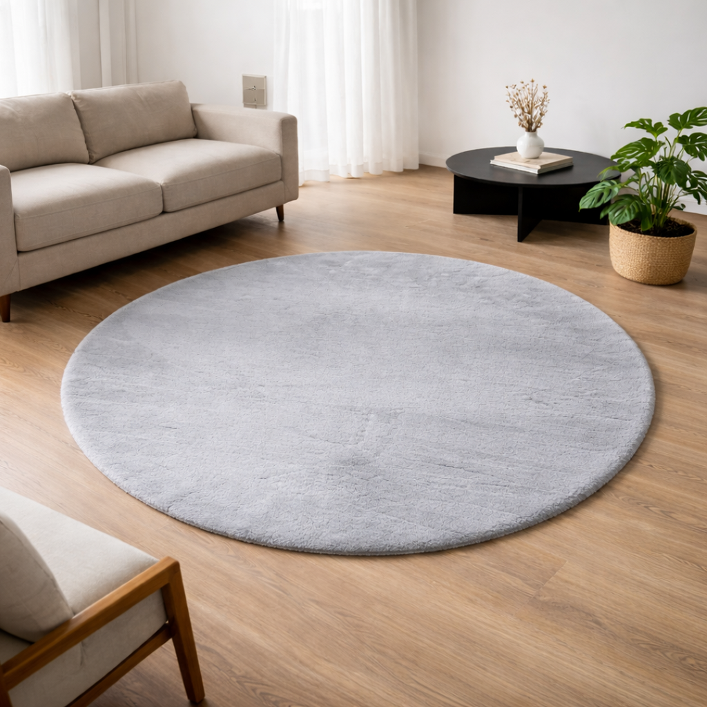 Premium Round Shaggy Rug - Decorative Soft Floor Carpet (Grey)