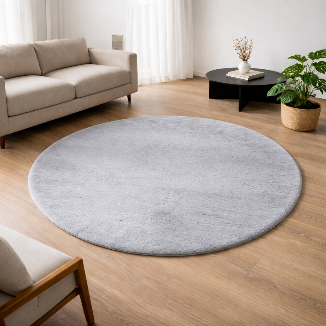 Premium Round Shaggy Rug - Decorative Soft Floor Carpet (Grey)
