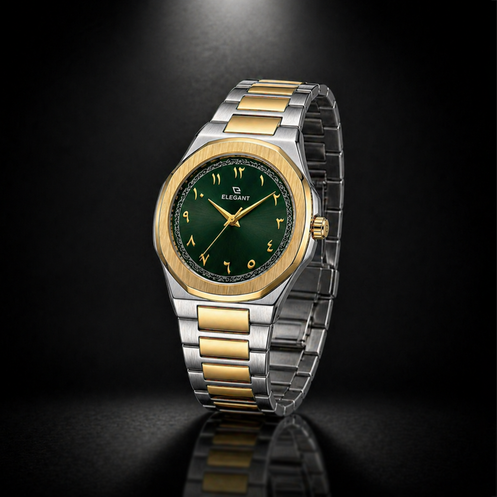Elegant Royal Arabic Men's Watch - Emerald Green Dial