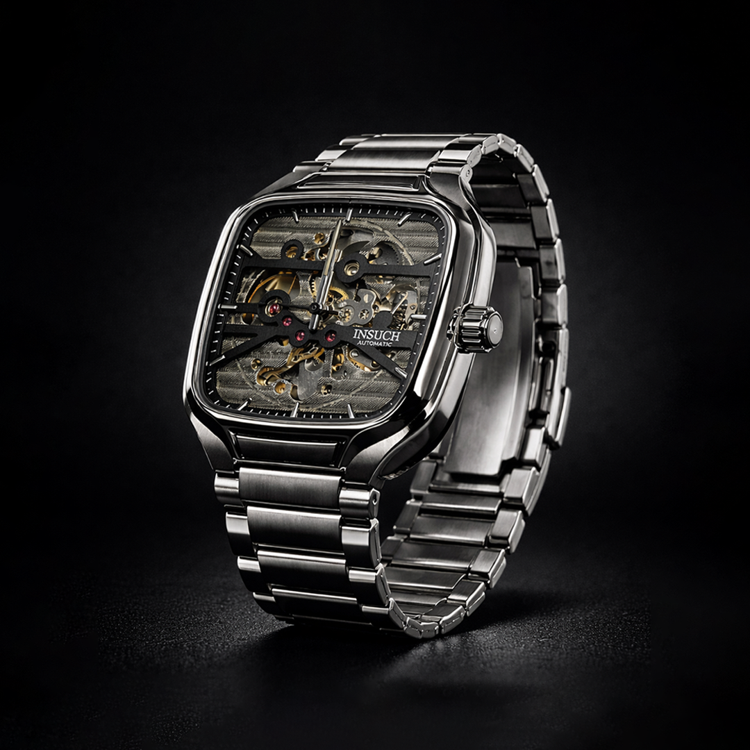 INSUCH Square Skeleton Automatic Mechanical Watch – Grey Edition